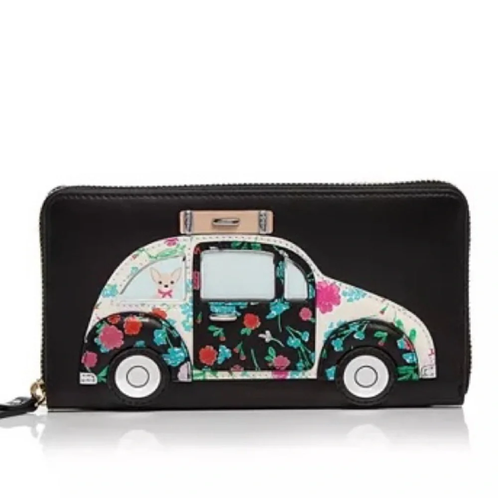 Kate Spade New York Scenic Route Car Appliqué black Leather Wallet like new